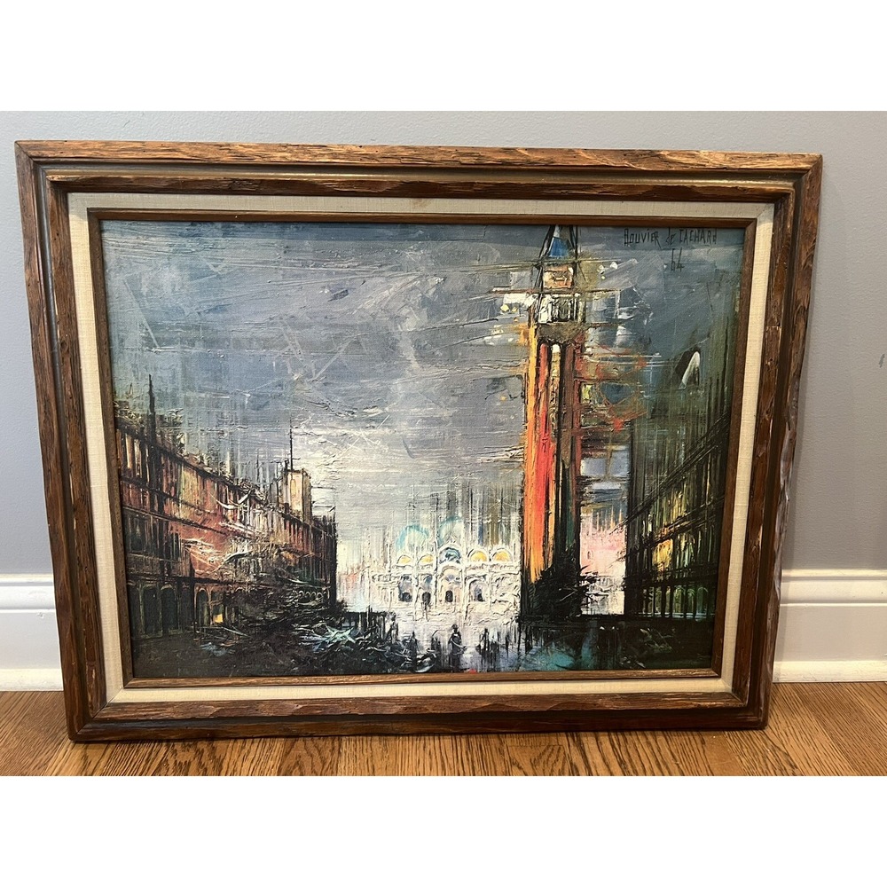 Vtg Bouvier de Cachard Reproduction Print on Canvas 1964 Piazza San Marco 29"x23